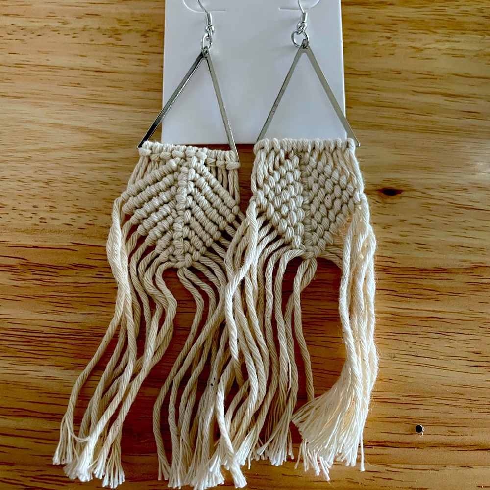 White fringe earrings